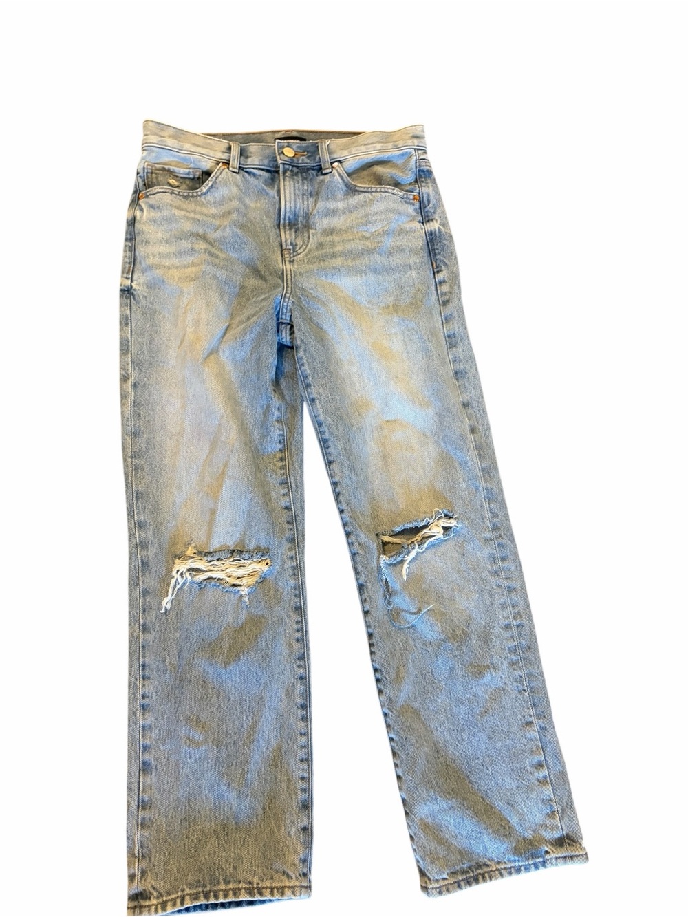EXPRESS Straight Ankle High Rise Ripped Jeans - Picture 3 of 9